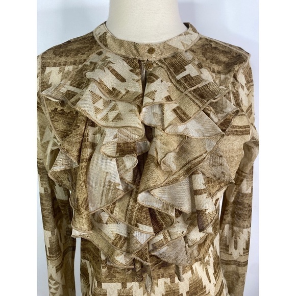 Lauren Ralph Lauren Semi Sheer Aztec Print Ruffle Long Sleeve Top - Picture 4 of 10